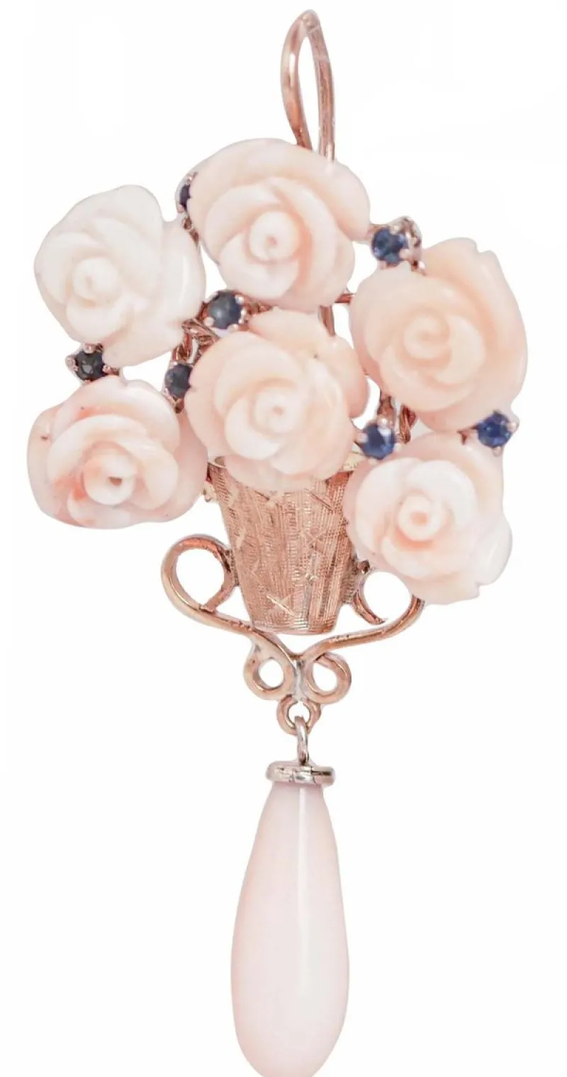 Pamono Rose Gold and Silver Earrings with Coral and Sapphires, Set of 2> Earrings