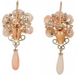 Pamono Rose Gold and Silver Earrings with Coral and Sapphires, Set of 2><noscript><img width=