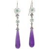 New Pamono Rose Gold and Silver Earrings with Amethysts, Emeralds, Diamonds and White Stones, Set of 2