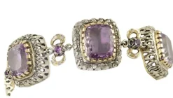 Pamono Rose Gold and Silver Link Bracelet with Amethysts and Diamonds> Bracelets