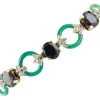 Pamono Rose Gold and Silver Link Bracelet with Diamonds and Sapphires and Green Agate> Bracelets