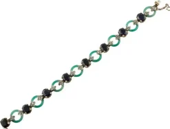 Pamono Rose Gold and Silver Link Bracelet with Diamonds and Sapphires and Green Agate> Bracelets