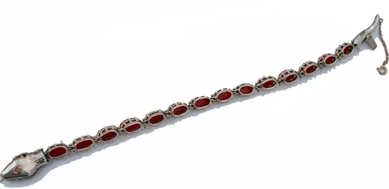 Discount Pamono Rose Gold and Silver Snake Bracelet with Coral and Diamonds