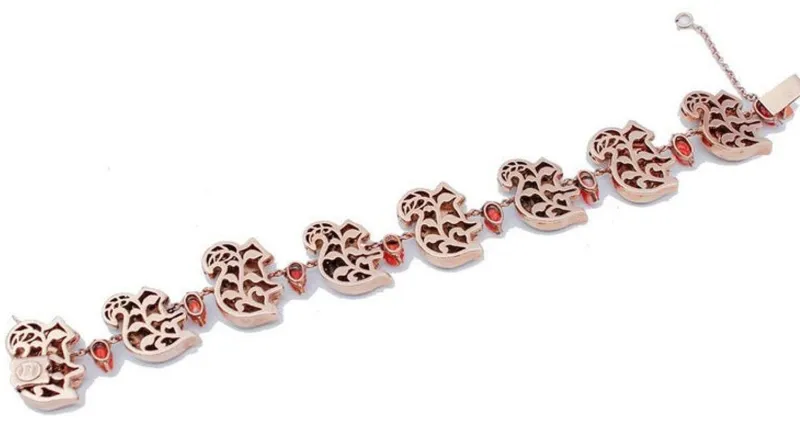Pamono Rose Gold and Silver Squirrel Bracelet with Coral and Diamonds> Bracelets