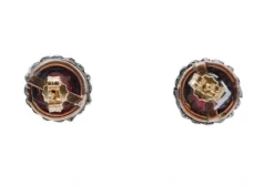 Sale Pamono Rose Gold and Silver Stud Earrings with Diamonds and Garnets, Set of 2