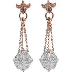 Pamono Rose Gold and White Gold Earrings with Rock Crystal, Diamonds and Sapphires, Set of 2> Earrings