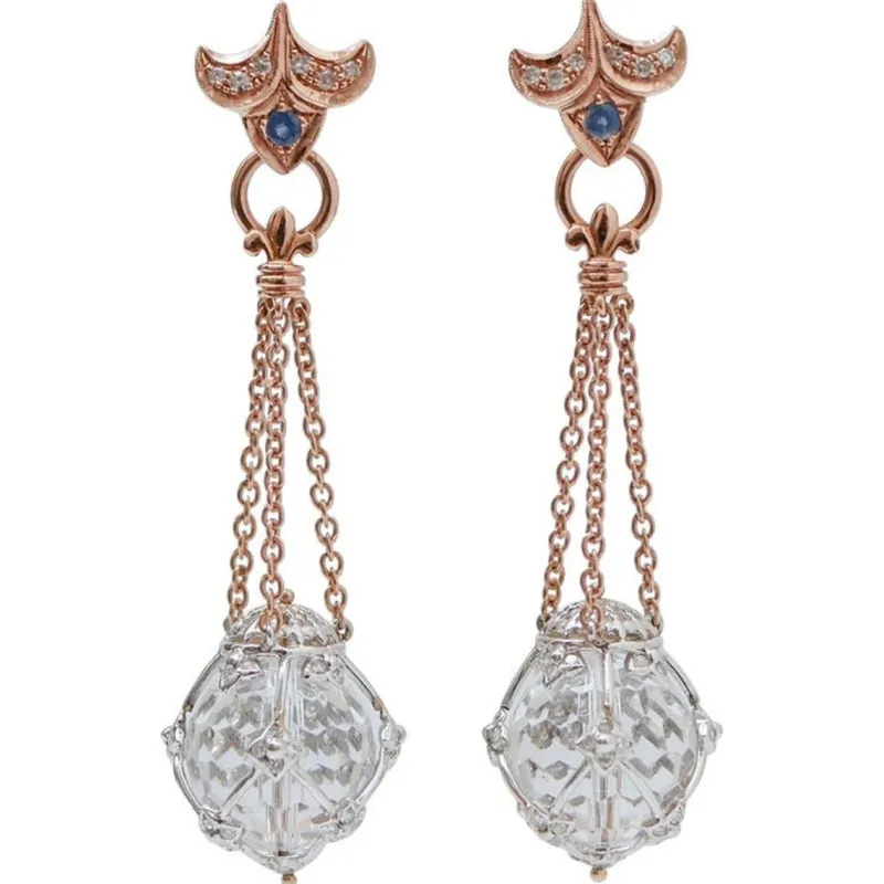 Pamono Rose Gold and White Gold Earrings with Rock Crystal, Diamonds and Sapphires, Set of 2> Earrings