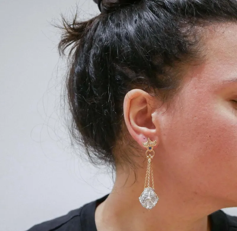 Pamono Rose Gold and White Gold Earrings with Rock Crystal, Diamonds and Sapphires, Set of 2> Earrings