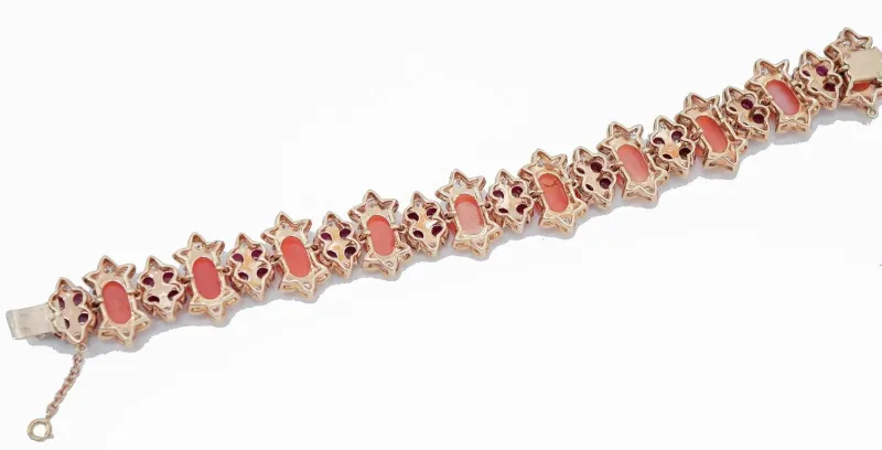 Clearance Pamono Rose Gold Bracelet with Coral, Rubies and Diamonds