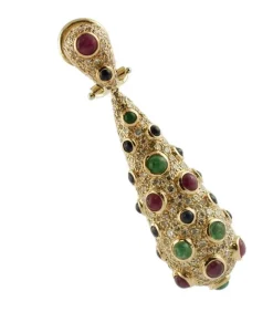 Hot Pamono Rose Gold Cocktail Earrings with Rubies, Emeralds, Sapphires and Diamonds, Set of 2