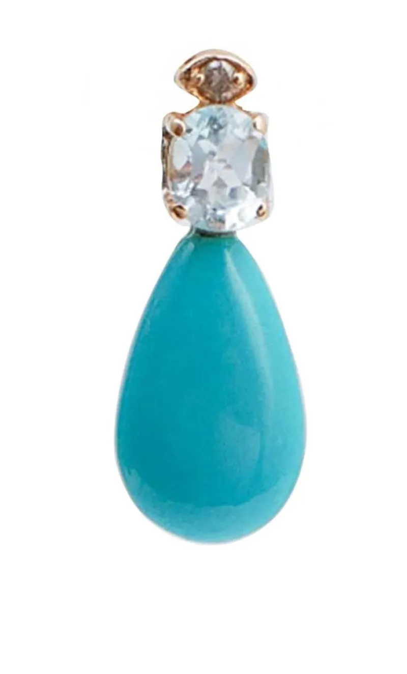Pamono Rose Gold Earrings with Aquamarine Topazs, Turquoises and Diamonds, Set of 2> Earrings