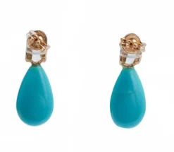 Pamono Rose Gold Earrings with Aquamarine Topazs, Turquoises and Diamonds, Set of 2><noscript><img width=