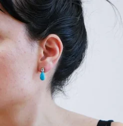 Pamono Rose Gold Earrings with Aquamarine Topazs, Turquoises and Diamonds, Set of 2><noscript><img width=