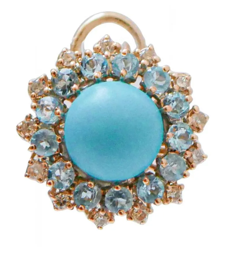 Pamono Rose Gold Earrings with Magnesite, Topazs and Diamonds, Set of 2> Earrings
