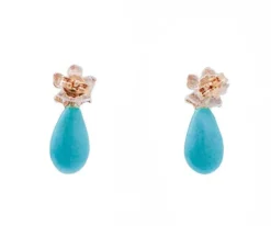 Best Pamono Rose Gold Earrings with Turquoise, Emeralds and Diamonds, Set of 2