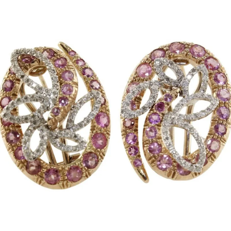 Hot Pamono Rose Gold Earrings with Tourmalines and Diamonds, Set of 2