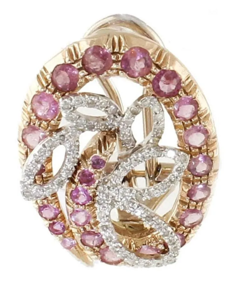 Hot Pamono Rose Gold Earrings with Tourmalines and Diamonds, Set of 2