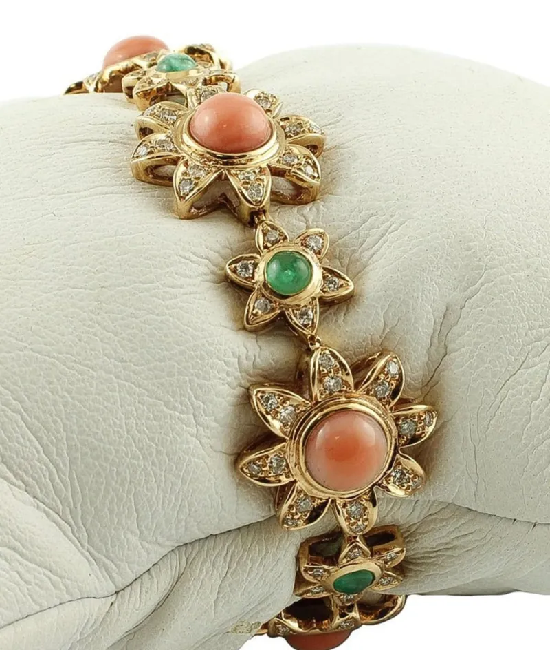 Best Pamono Rose Gold Flower Bracelet with Diamonds and Emeralds