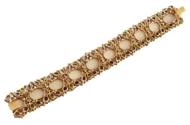 Pamono Rose Gold Link Bracelet with White Diamonds and Amethysts> Bracelets