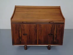 Best Pamono Rosewood and Leather Tambour Writing Desk by Gianfranco Frattini for Bernini, Italy, 1964