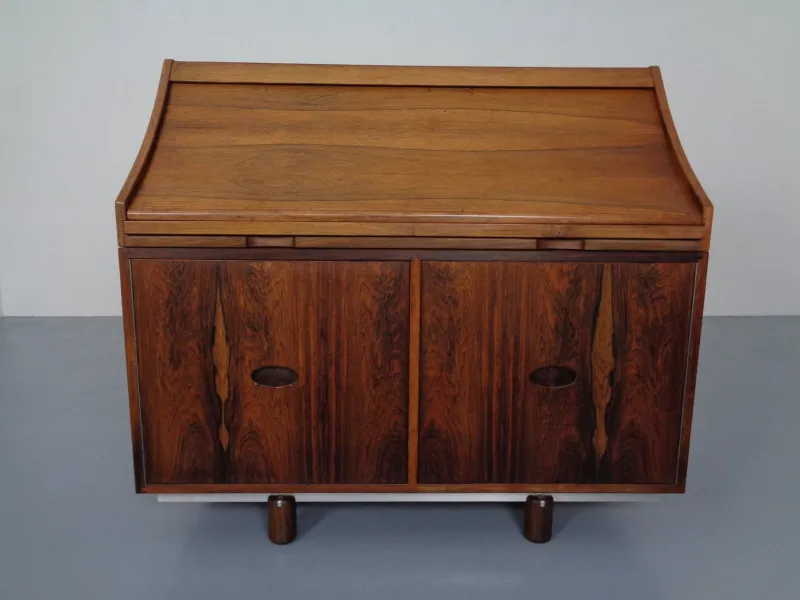 Best Pamono Rosewood and Leather Tambour Writing Desk by Gianfranco Frattini for Bernini, Italy, 1964