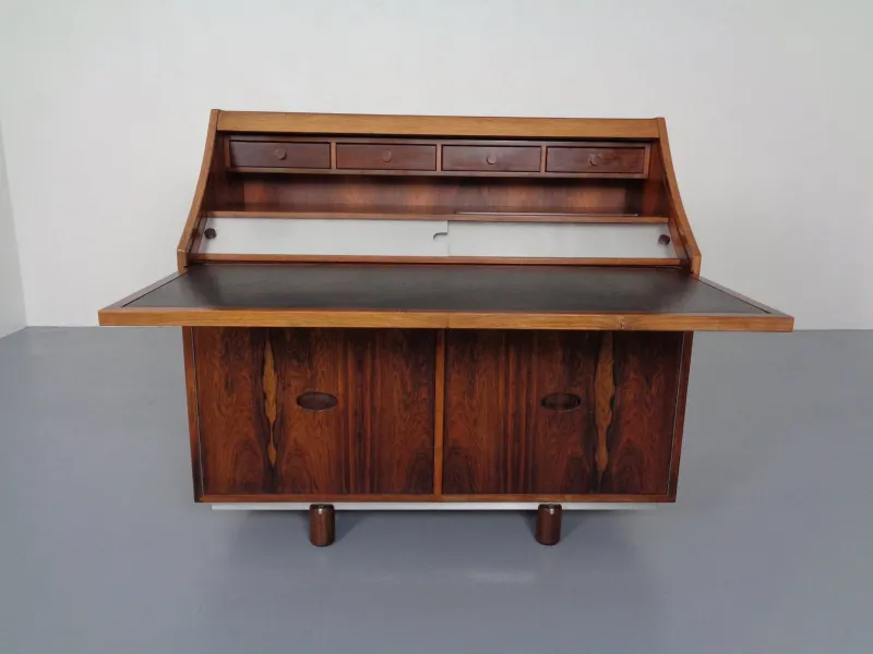 Best Pamono Rosewood and Leather Tambour Writing Desk by Gianfranco Frattini for Bernini, Italy, 1964
