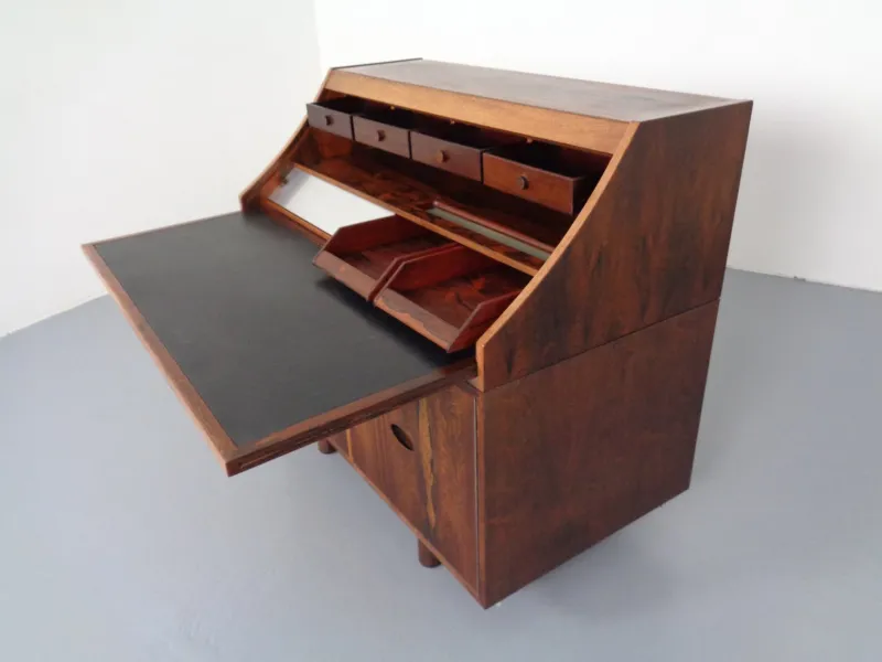 Best Pamono Rosewood and Leather Tambour Writing Desk by Gianfranco Frattini for Bernini, Italy, 1964