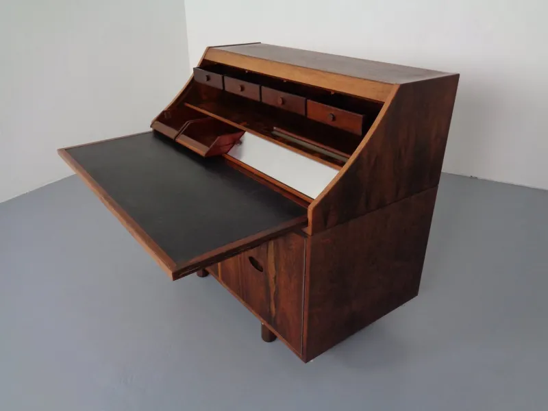 Best Pamono Rosewood and Leather Tambour Writing Desk by Gianfranco Frattini for Bernini, Italy, 1964