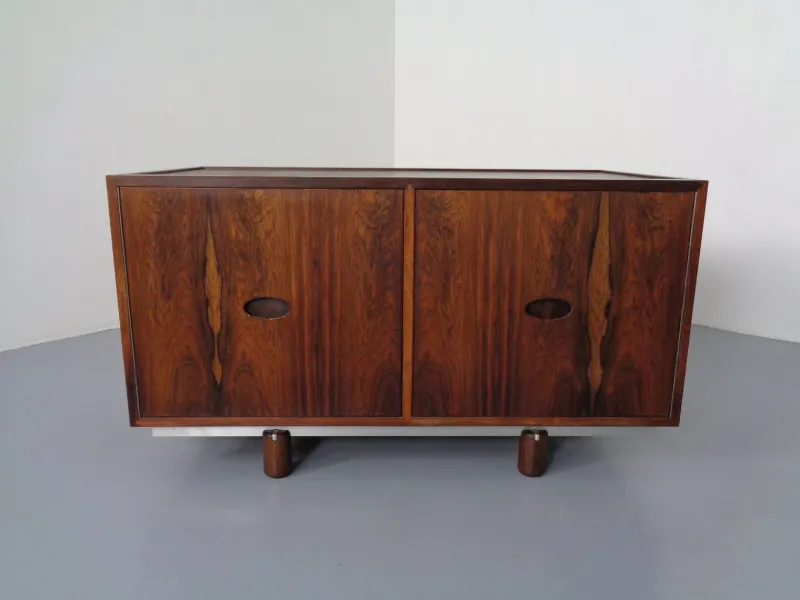 Best Pamono Rosewood and Leather Tambour Writing Desk by Gianfranco Frattini for Bernini, Italy, 1964
