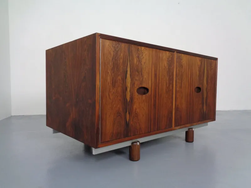 Best Pamono Rosewood and Leather Tambour Writing Desk by Gianfranco Frattini for Bernini, Italy, 1964