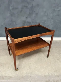 Pamono Rosewood Rolling Cart with Black Formica Top, 1960s> Serving Bar Carts & Trolleys
