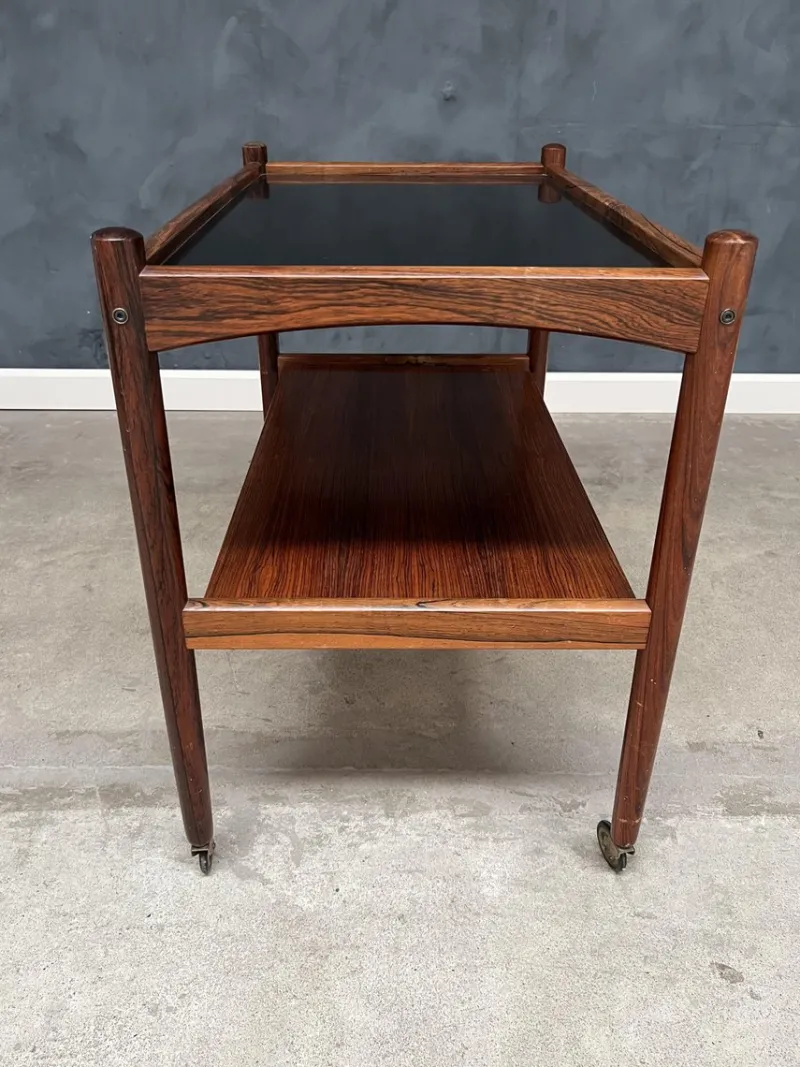 Pamono Rosewood Rolling Cart with Black Formica Top, 1960s> Serving Bar Carts & Trolleys