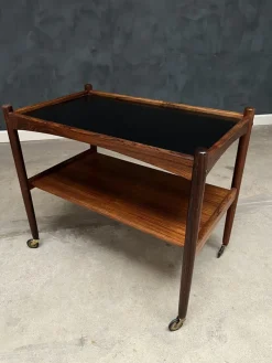 Pamono Rosewood Rolling Cart with Black Formica Top, 1960s><noscript><img width=