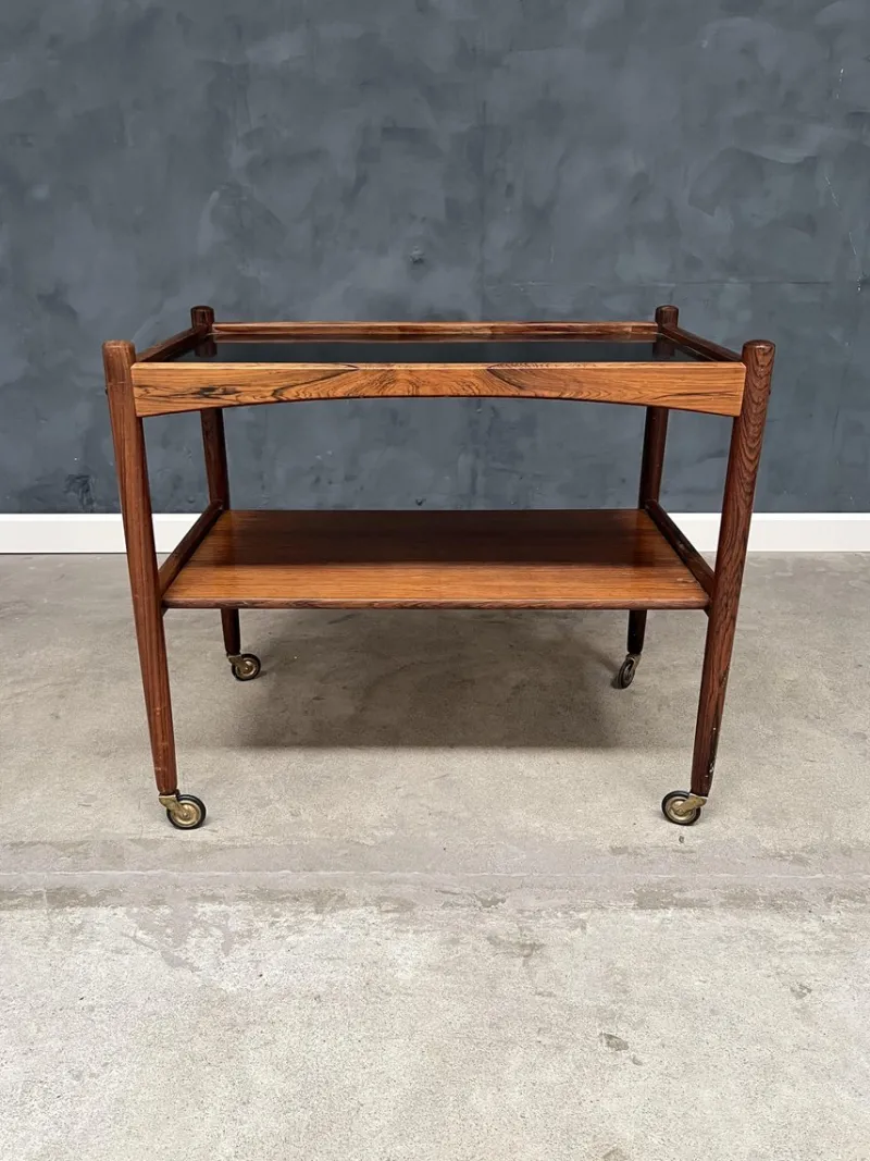 Pamono Rosewood Rolling Cart with Black Formica Top, 1960s> Serving Bar Carts & Trolleys