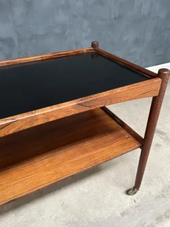 Pamono Rosewood Rolling Cart with Black Formica Top, 1960s><noscript><img width=