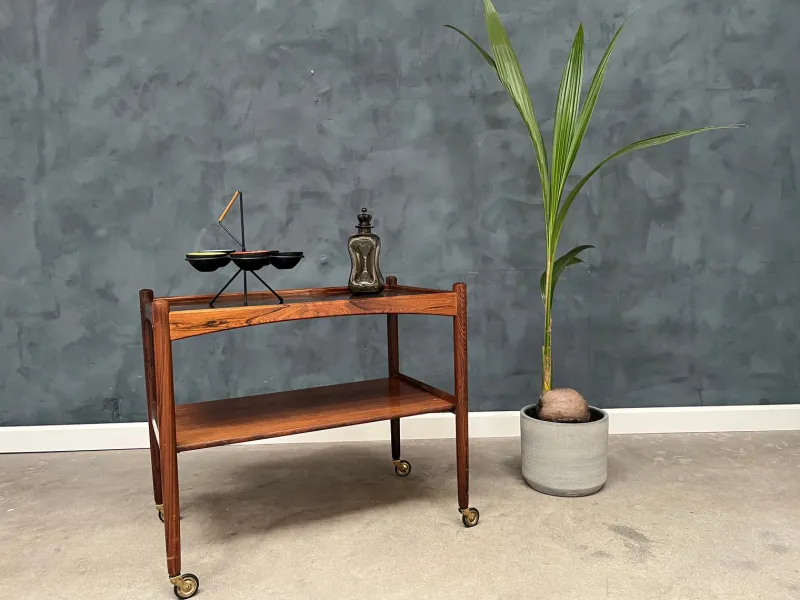 Pamono Rosewood Rolling Cart with Black Formica Top, 1960s> Serving Bar Carts & Trolleys