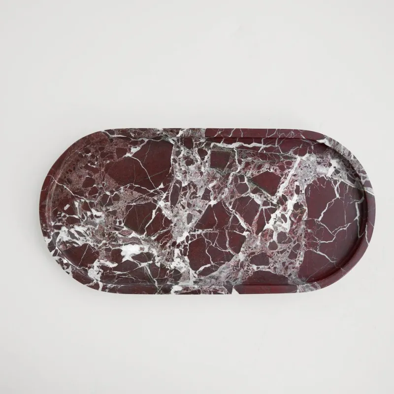 Pamono Rosso Levanto Marble Oval Tray from Kiwano Concept> Tabletop|Trays
