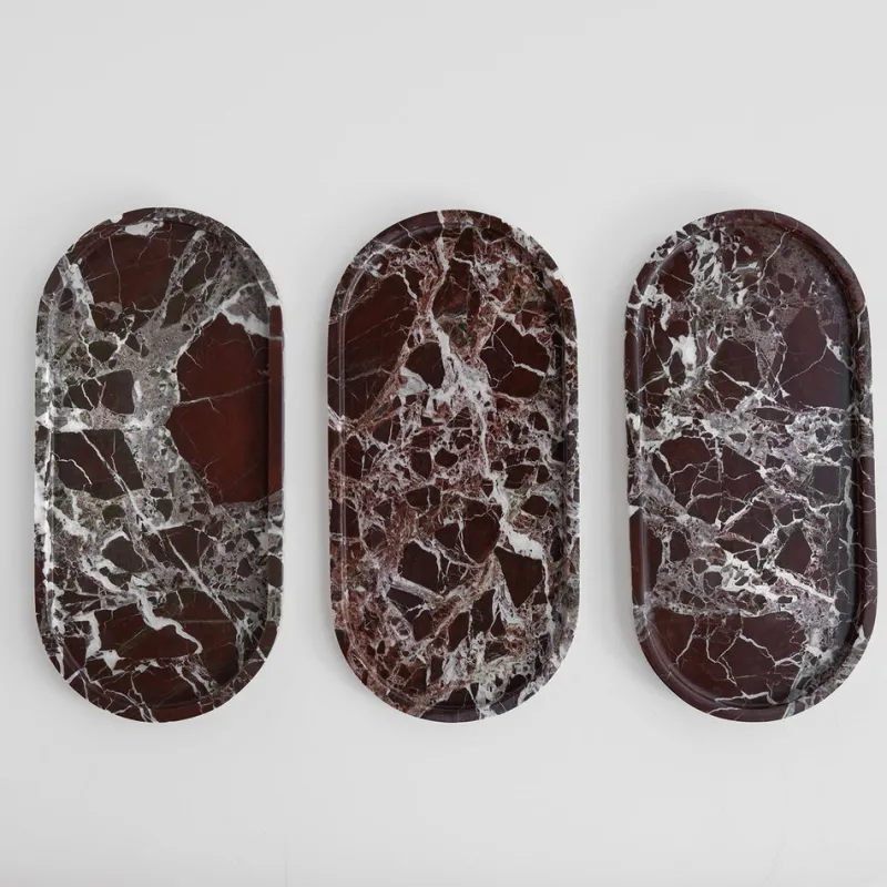 Pamono Rosso Levanto Marble Oval Tray from Kiwano Concept> Tabletop|Trays