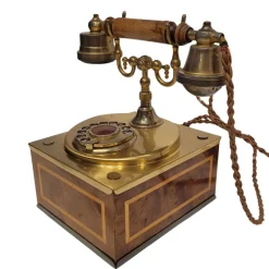 Pamono Rotary Telephone in Marquetry and Gilt Bronze, Italy, 1970s