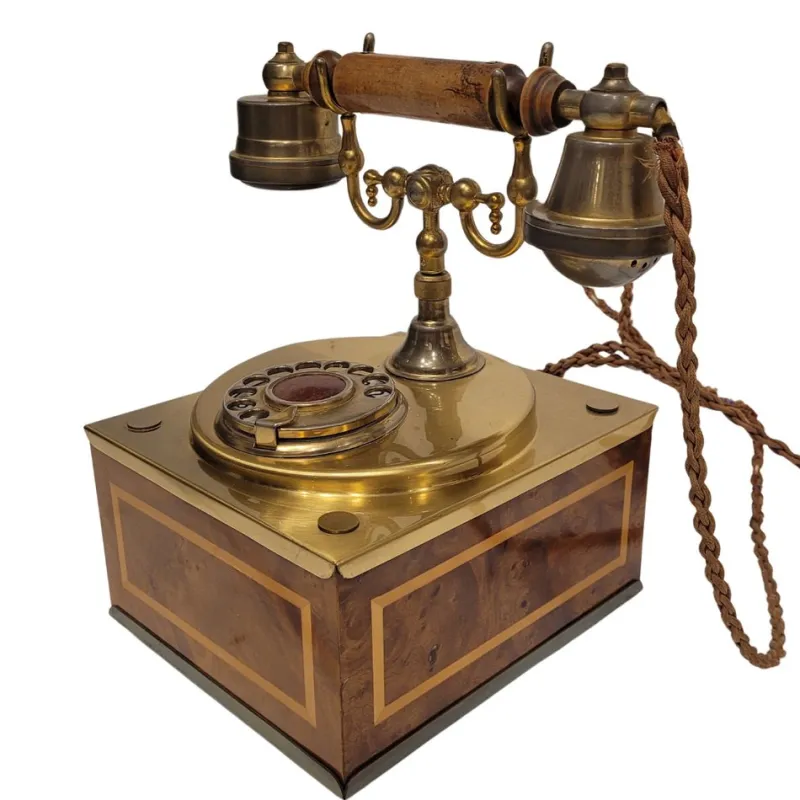 Pamono Rotary Telephone in Marquetry and Gilt Bronze, Italy, 1970s