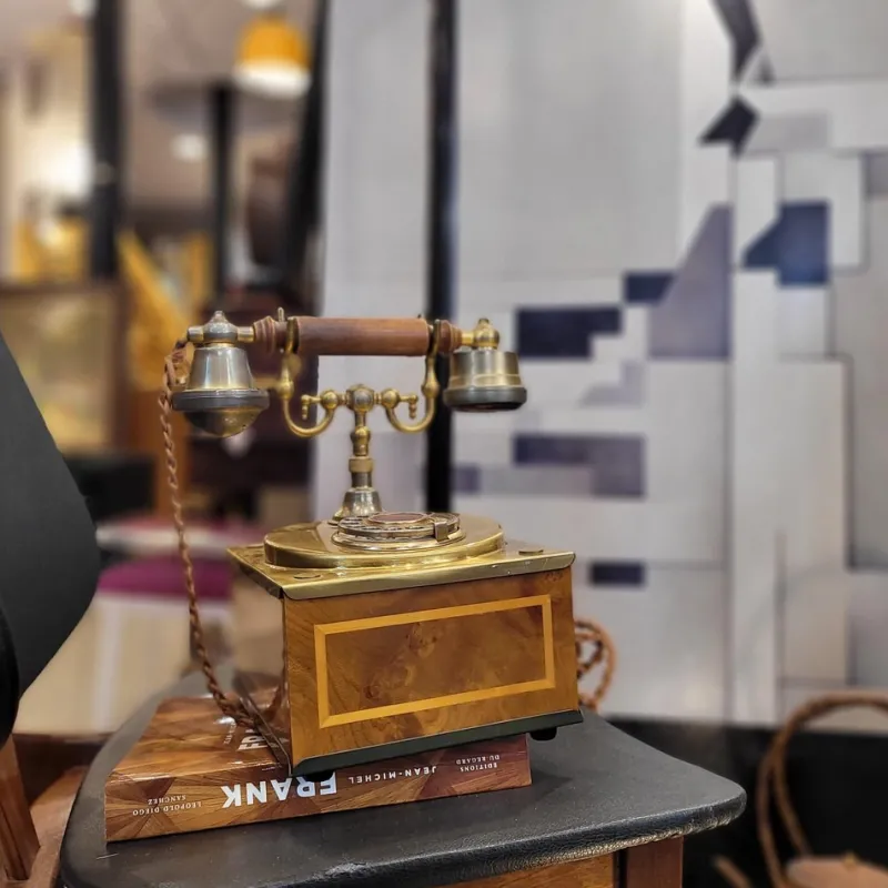 Pamono Rotary Telephone in Marquetry and Gilt Bronze, Italy, 1970s