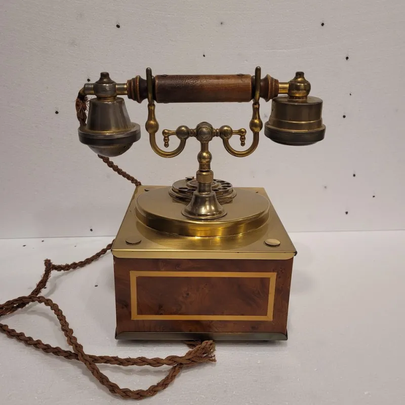 Pamono Rotary Telephone in Marquetry and Gilt Bronze, Italy, 1970s