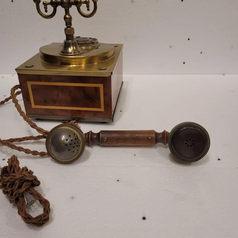 Pamono Rotary Telephone in Marquetry and Gilt Bronze, Italy, 1970s