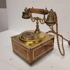 Pamono Rotary Telephone in Marquetry and Gilt Bronze, Italy, 1970s