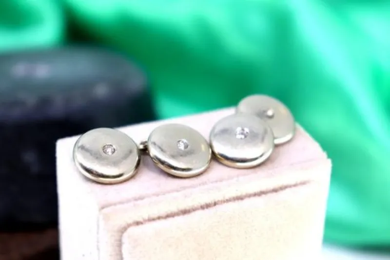 Discount Pamono Round and Concave Gold Cufflinks with Zirconia, Set of 2
