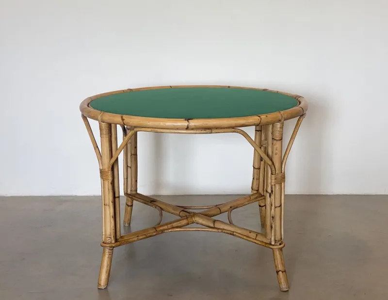 Online Pamono Round Bamboo Game Table, 1970s