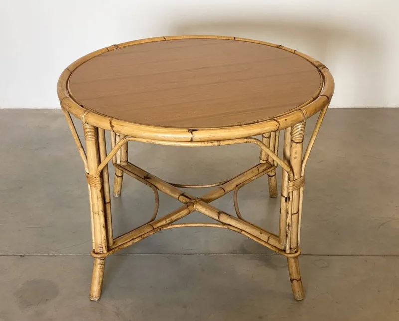 Online Pamono Round Bamboo Game Table, 1970s
