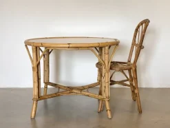 Online Pamono Round Bamboo Game Table, 1970s