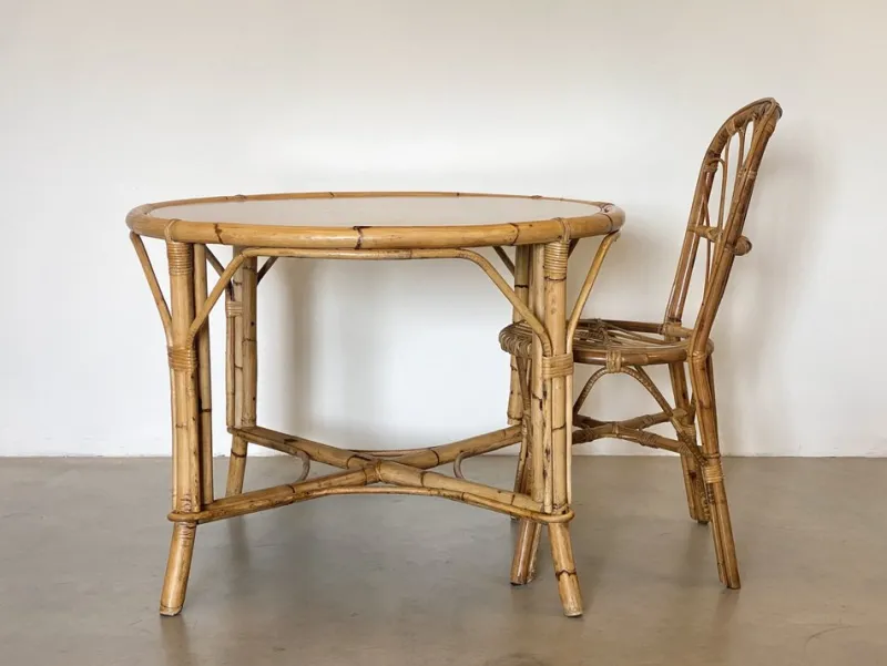 Online Pamono Round Bamboo Game Table, 1970s