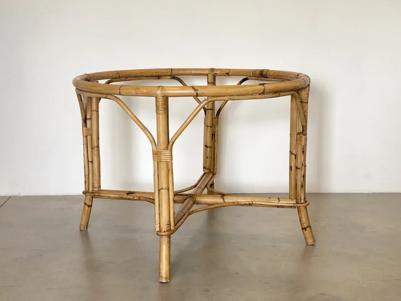Online Pamono Round Bamboo Game Table, 1970s